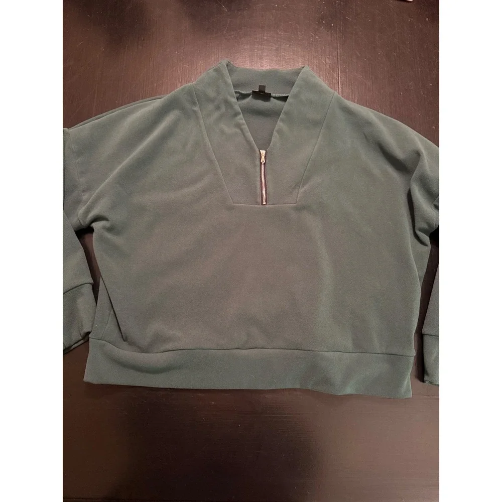 Coco + Carmen Womens Forest Green Quarter Zip‎ Fleece Pullover Sweatshirt L/XL